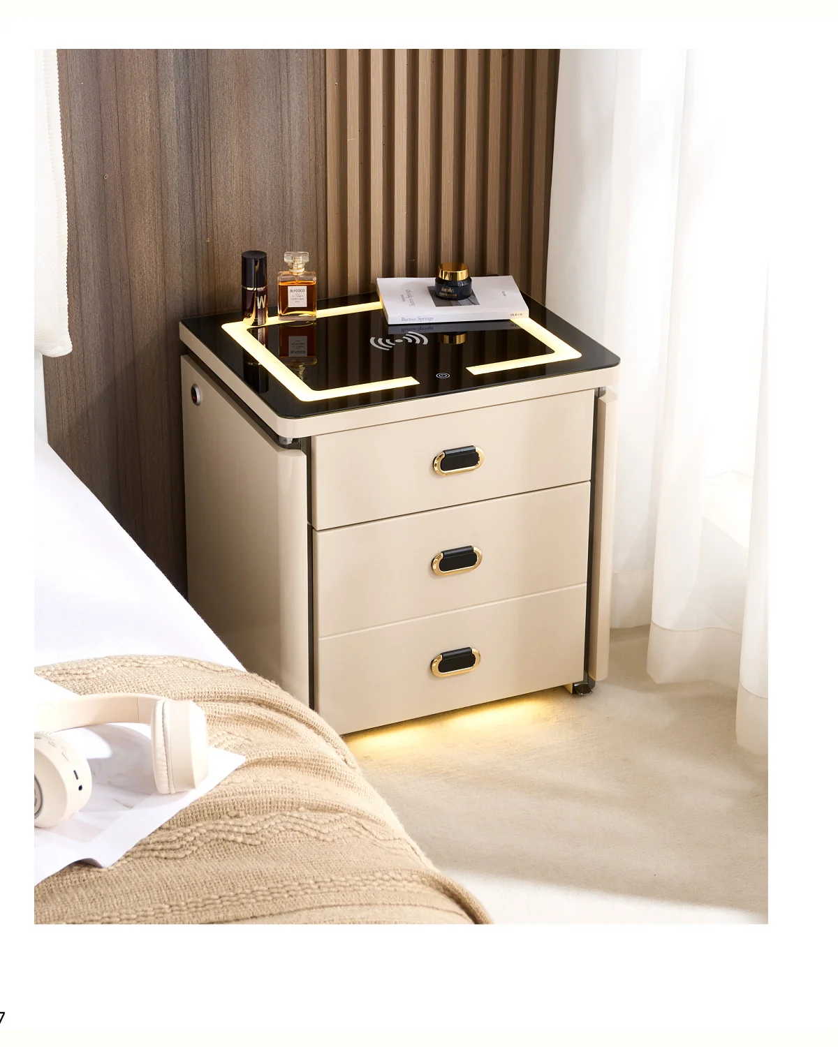 Premium 50 cm slim nachtkastje met LED en opbergruimte